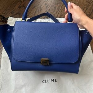 CELINE Drummed Calfskin Suede Trapeze Indigo
